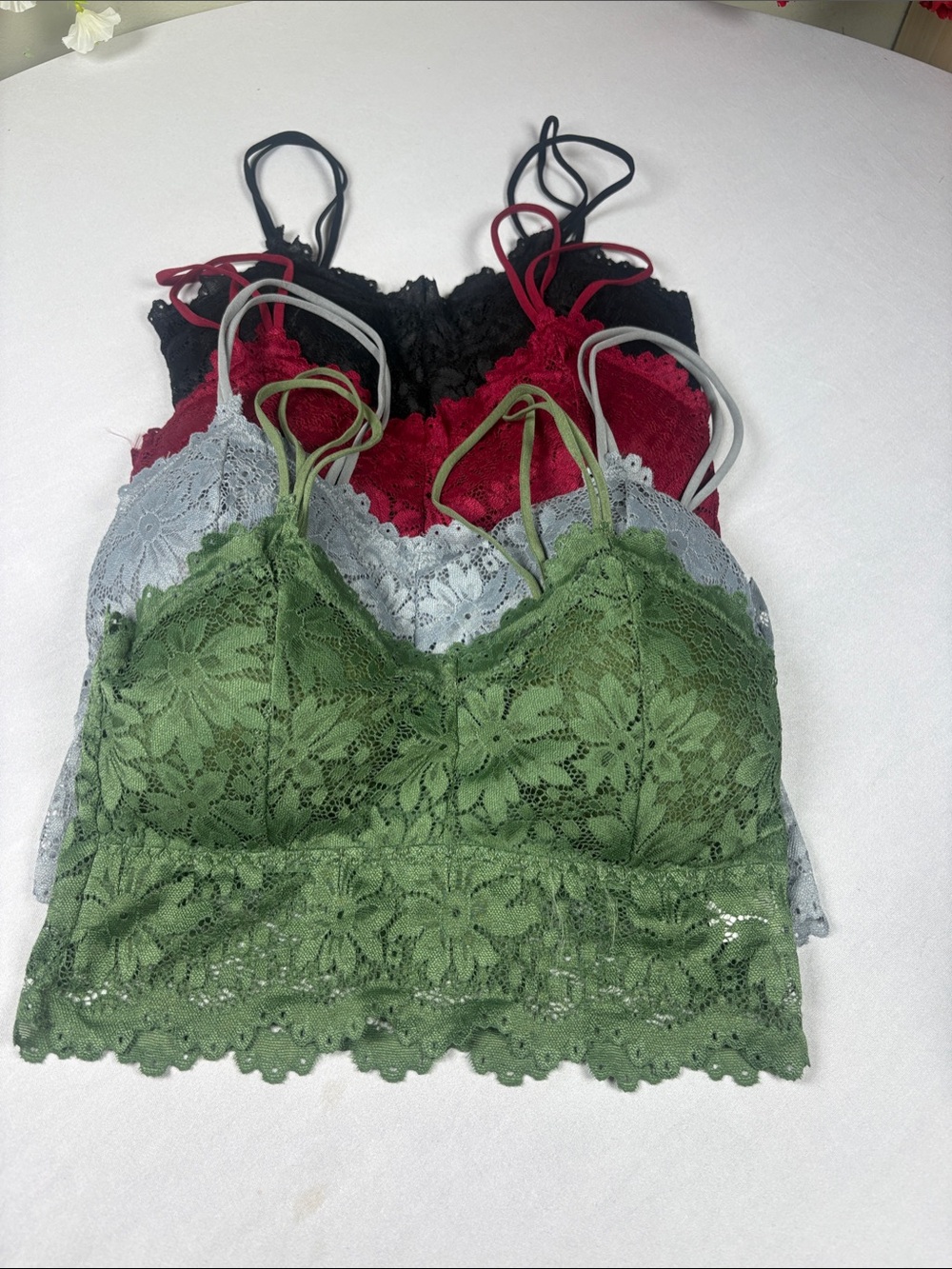Lace Bralette Pack - Green, Gray, Red, Black